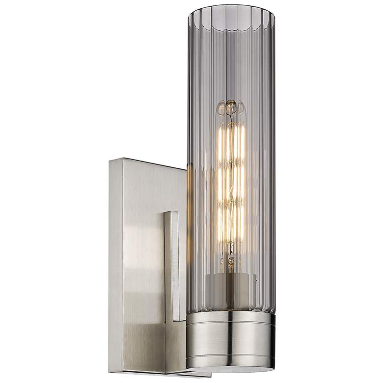 Image 1 Empire 12.63" High Satin Nickel Sconce With Smoke Shade