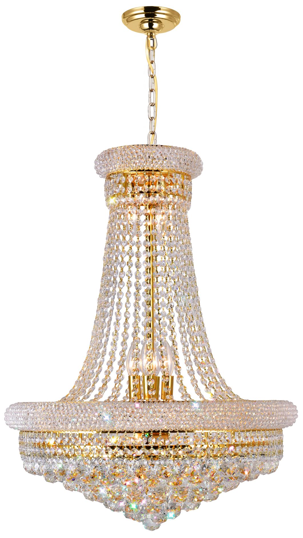 Empire 17 Light 24in Gold Down Chandelier with Crystals
