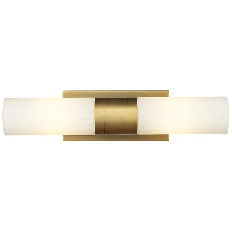 Image 1 Empire 18.5 inch Wide 2 Light Brushed Brass Bath Light With White Shade
