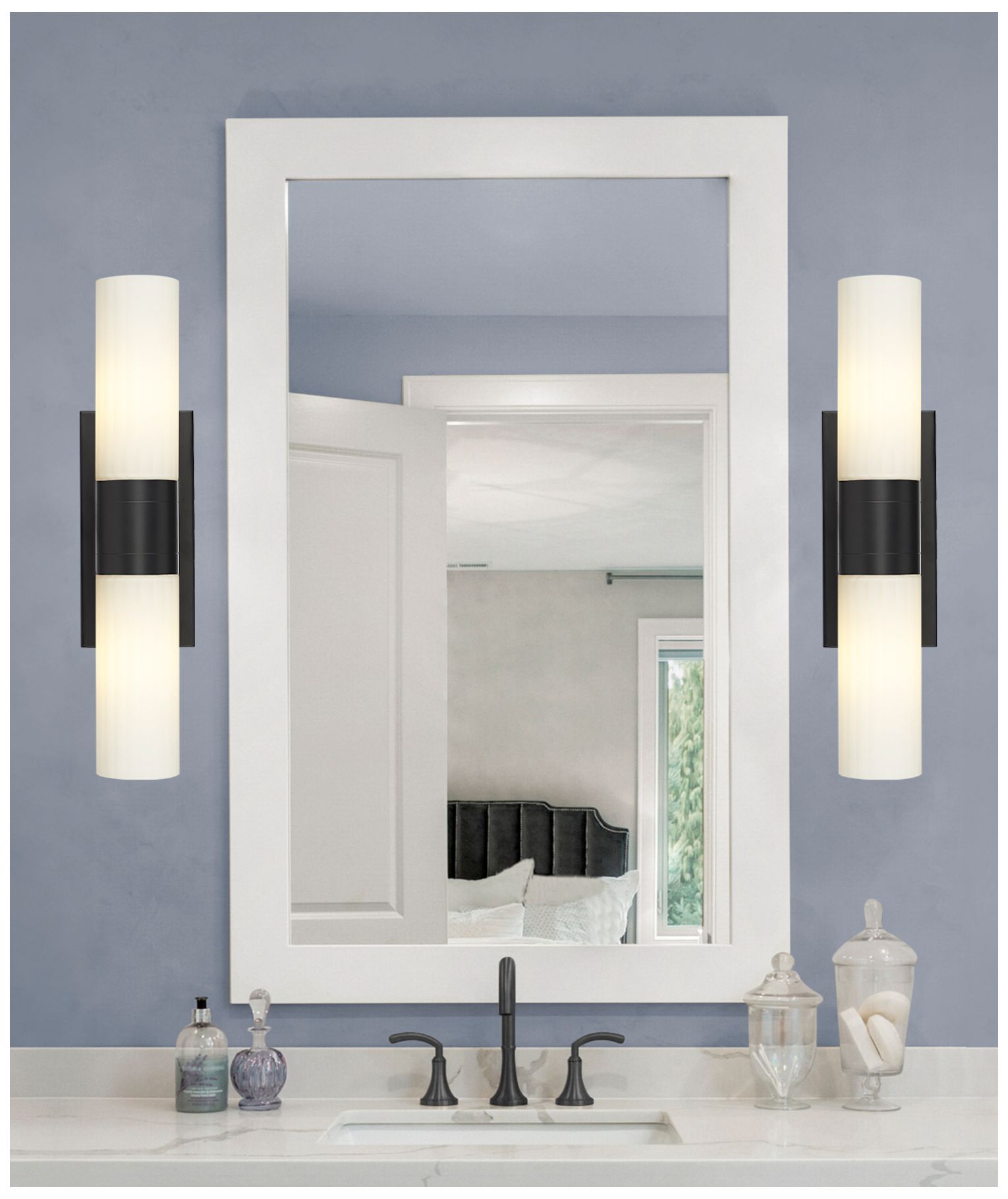 Image 3 Empire 18.5" Wide 2 Light Matte Black Bath Light With White Shade more views