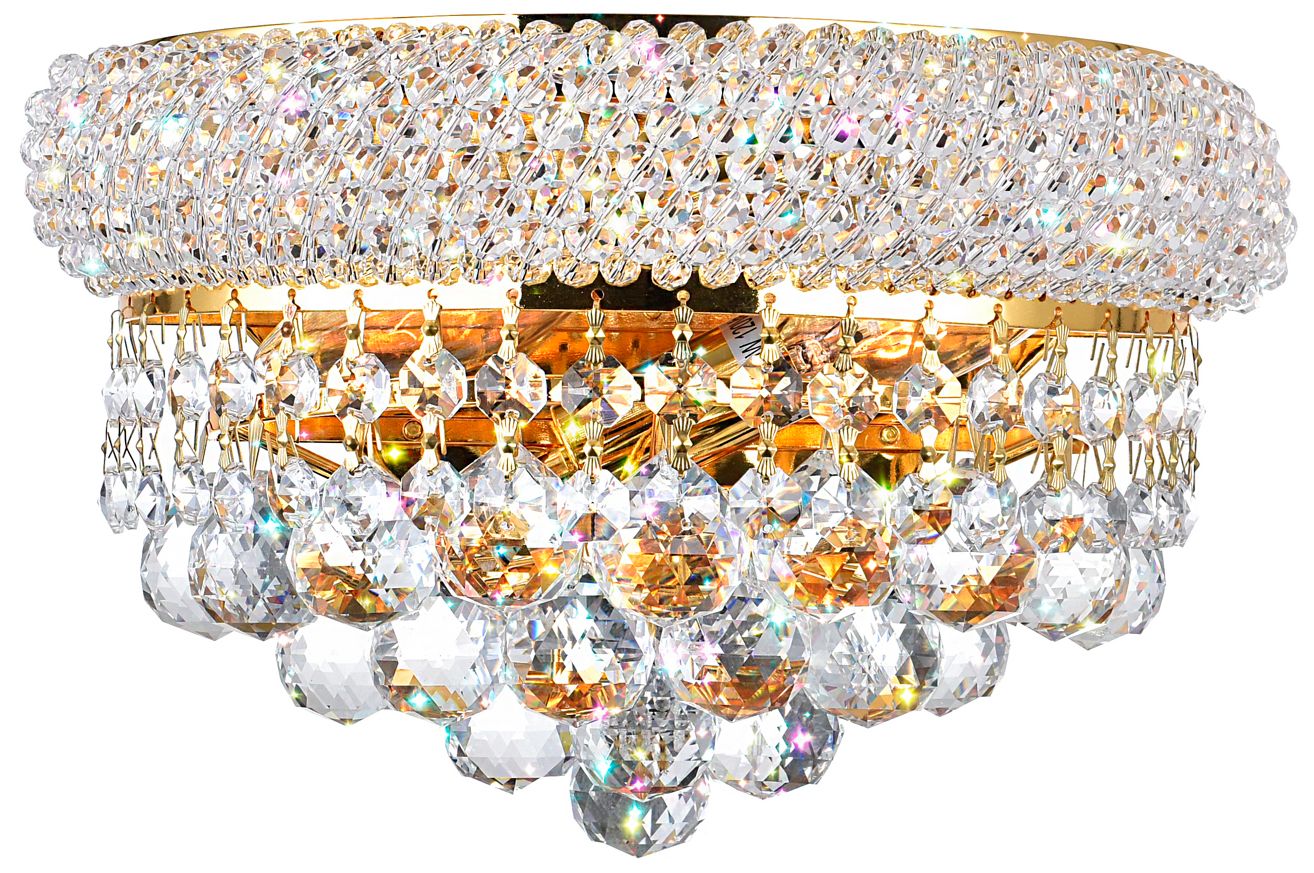 Empire 2 Light 12in Gold Wall Sconce with Crystals