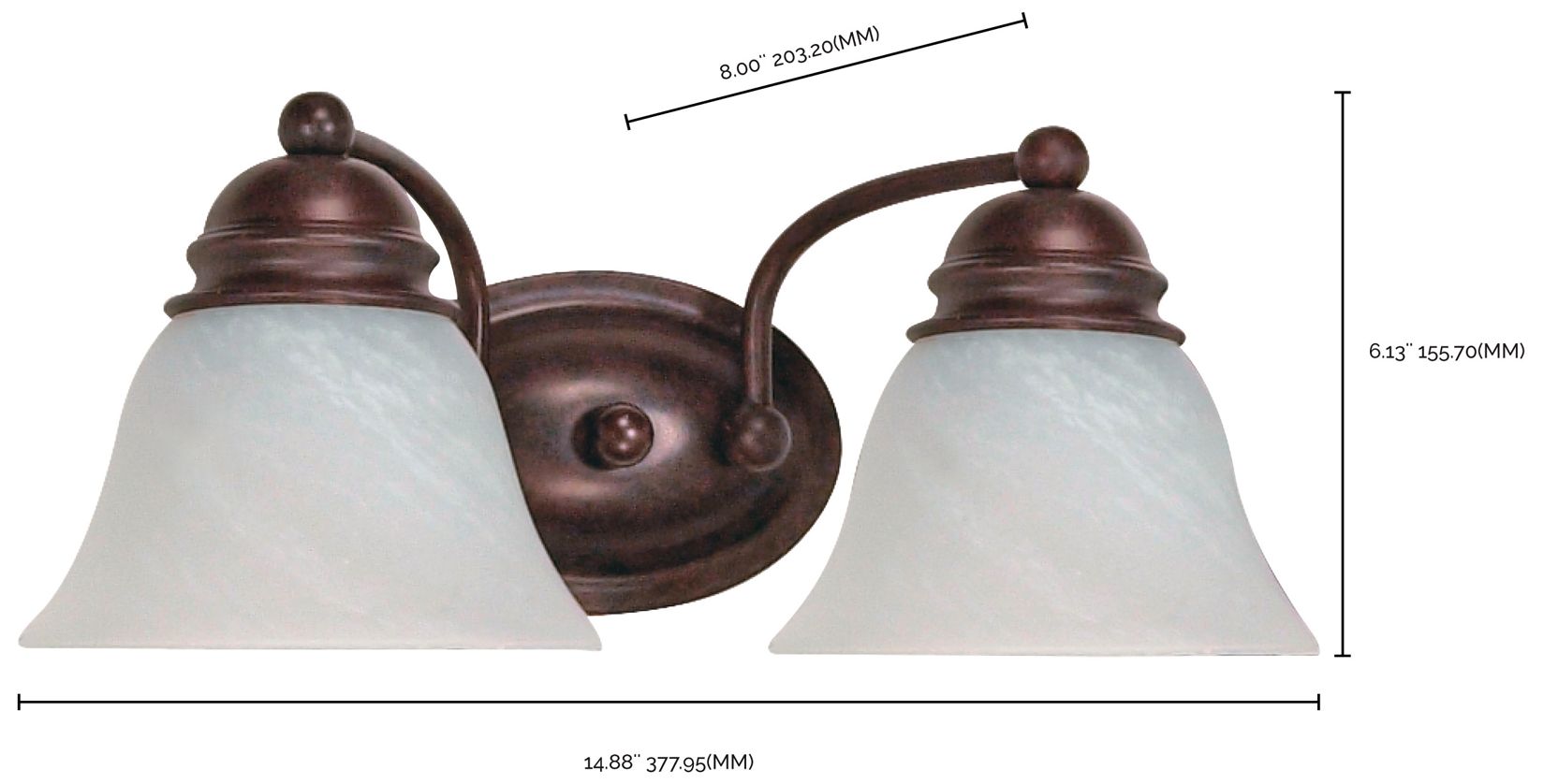 Image 3 Empire; 2 Light; 15 in.; Vanity with Alabaster Glass Bell Shades more views