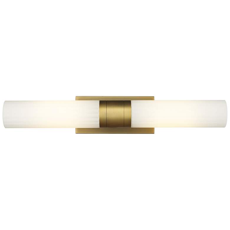 Image 1 Empire 24.75 inch Wide 2 Light Brushed Brass Bath Light With White Shade
