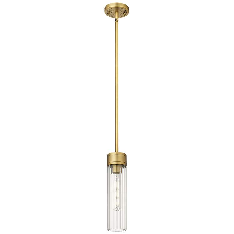Image 1 Empire 3.13 inch Wide Stem Hung Brushed Brass Pendant With Clear Shade
