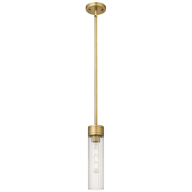 Image 1 Empire 3.13" Wide Stem Hung Brushed Brass Pendant With Clear Shade