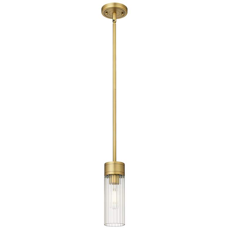 Image 1 Empire 3.13" Wide Stem Hung Brushed Brass Pendant With Clear Shade