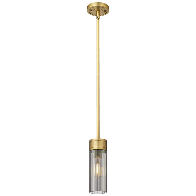 Image 1 Empire 3.13" Wide Stem Hung Brushed Brass Pendant With Smoke Shade