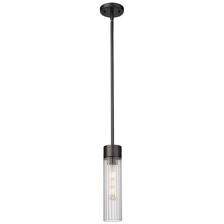 Image 1 Empire 3.13" Wide Stem Hung Matte Black Pendant With Clear Shade