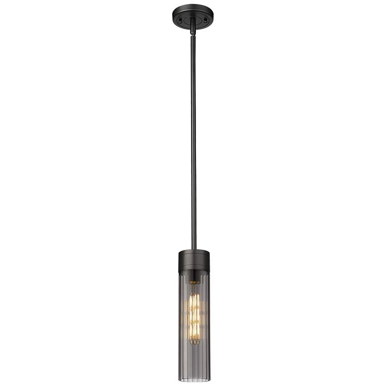 Image 1 Empire 3.13 inch Wide Stem Hung Matte Black Pendant With Smoke Shade