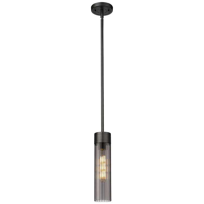 Image 1 Empire 3.13" Wide Stem Hung Matte Black Pendant With Smoke Shade