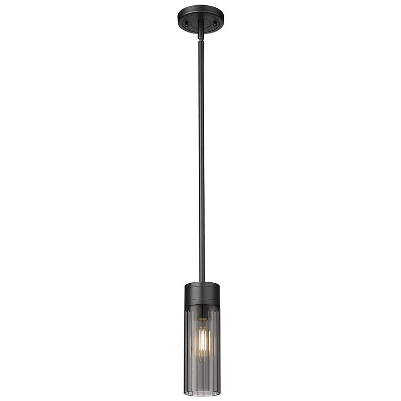 Image 1 Empire 3.13" Wide Stem Hung Matte Black Pendant With Smoke Shade