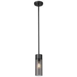 Empire 3.13&quot; Wide Stem Hung Matte Black Pendant With Smoke Shade