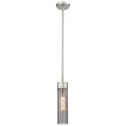 Empire 3.13&quot; Wide Stem Hung Satin Nickel Pendant With Smoke Shade