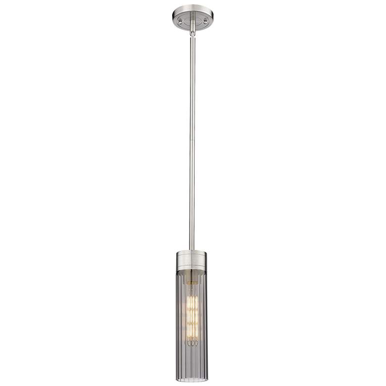Image 1 Empire 3.13" Wide Stem Hung Satin Nickel Pendant With Smoke Shade