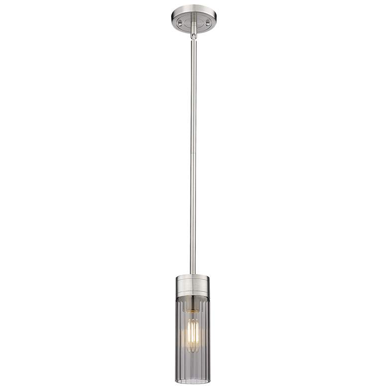 Image 1 Empire 3.13" Wide Stem Hung Satin Nickel Pendant With Smoke Shade