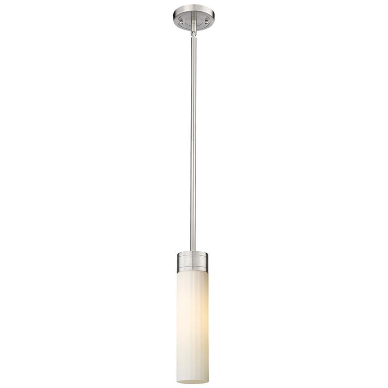 Image 1 Empire 3.13" Wide Stem Hung Satin Nickel Pendant With White Shade