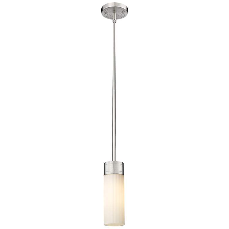 Image 1 Empire 3.13" Wide Stem Hung Satin Nickel Pendant With White Shade