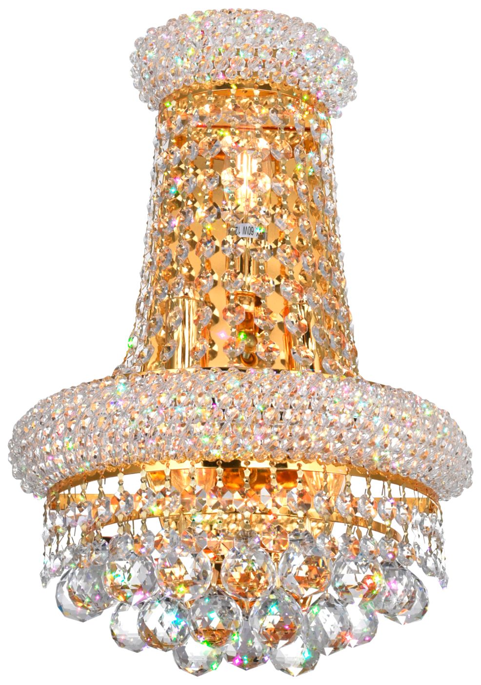 Empire 3 Light 12in Gold Wall Sconce with Crystals