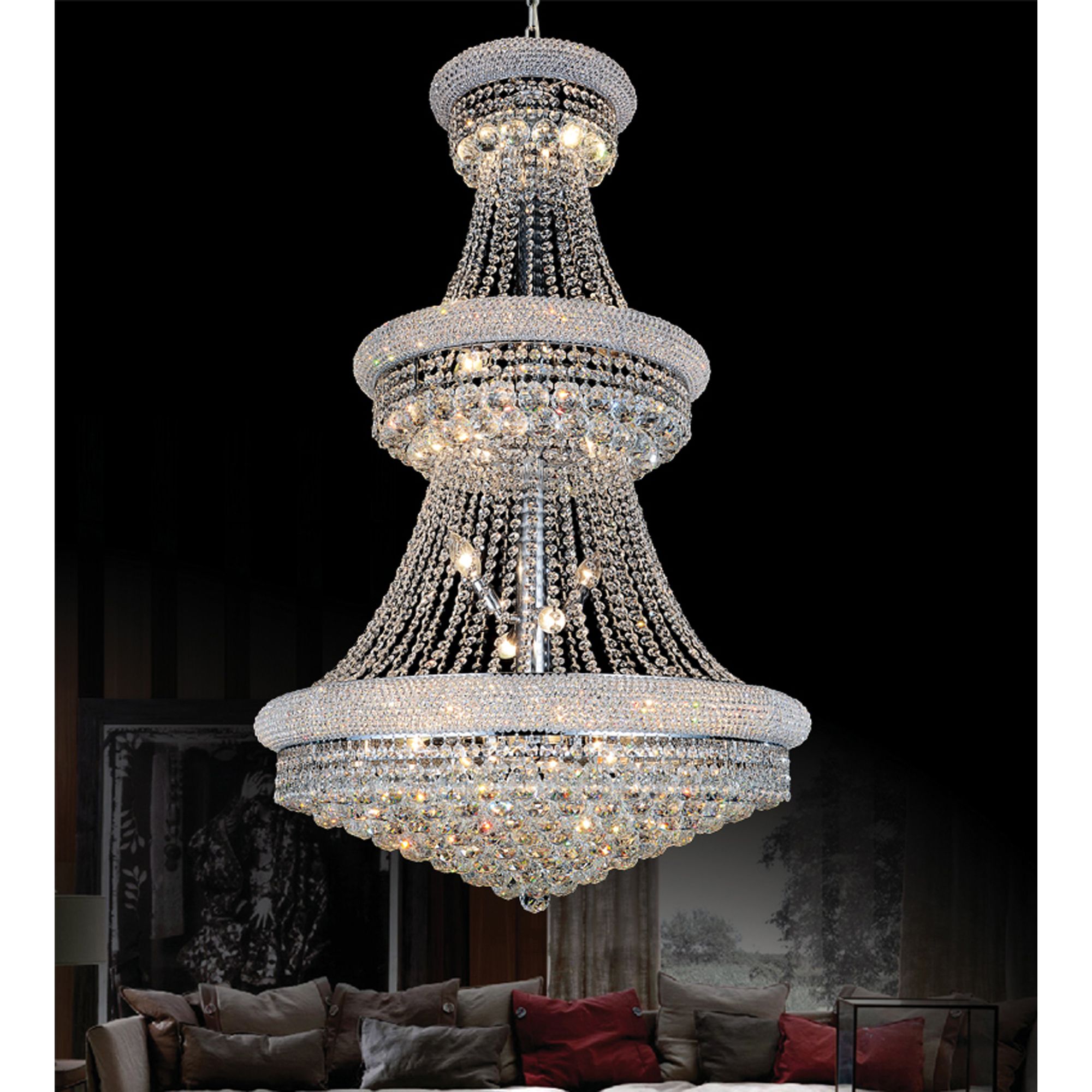 Image 2 Empire 32 Light 30in Chrome Down Chandelier with Crystals more views