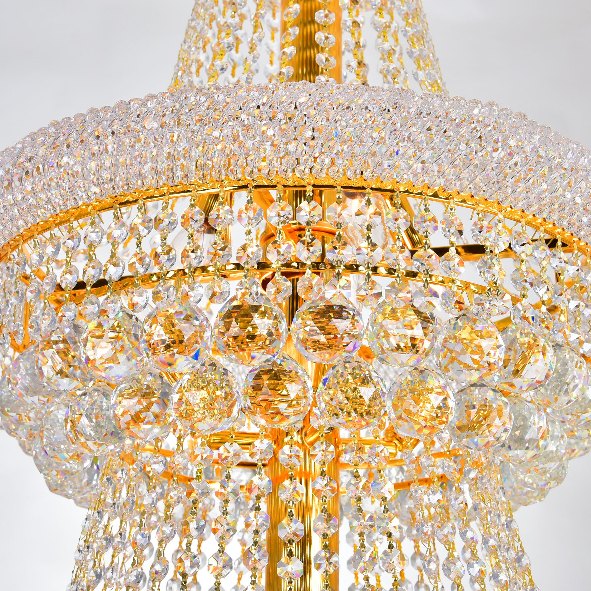Thumbnail3 of Empire 32 Light 30in Gold Down Chandelier with Crystals more views