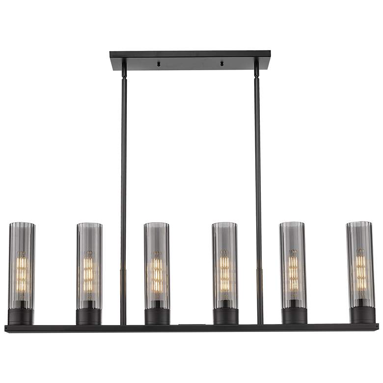 Image 1 Empire 44.25"W 6 Light Black Stemmed Linear Pendant w/ Smoke Shade