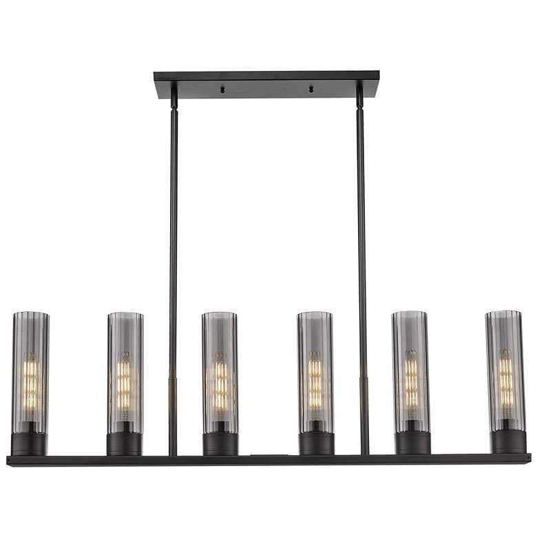 Image 1 Empire 44.25 inchW 6 Light Black Stemmed Linear Pendant w/ Smoke Shade