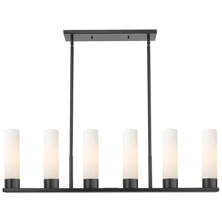 Image 1 Empire 44.25"W 6 Light Black Stemmed Linear Pendant w/ White Shade