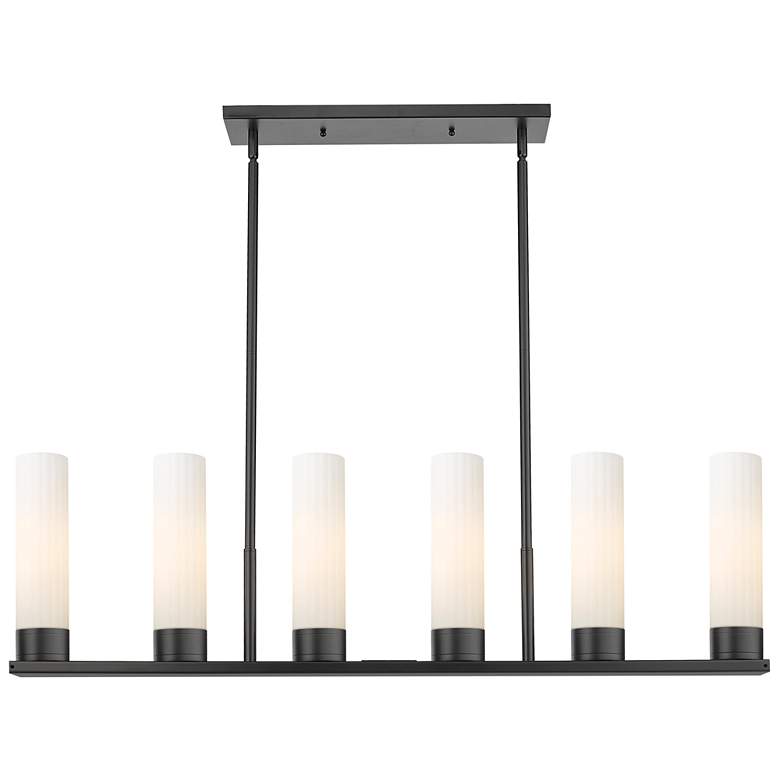 Image 1 Empire 44.25 inchW 6 Light Black Stemmed Linear Pendant w/ White Shade