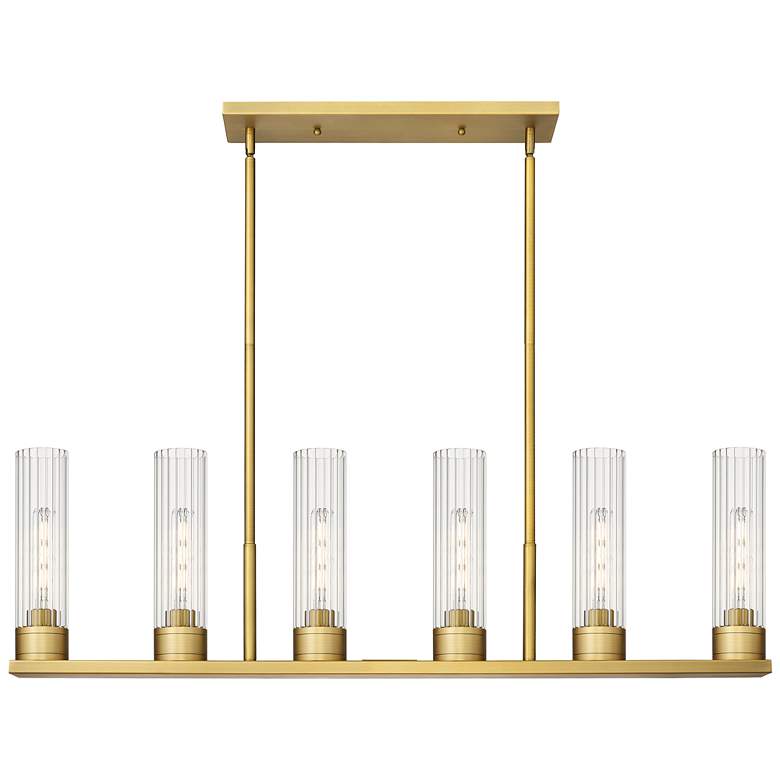Image 1 Empire 44.25"W 6 Light Brushed Brass Stemmed Linear Pendant w/ Clear S