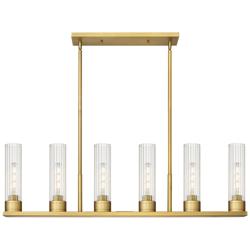 Empire 44.25"W 6 Light Brushed Brass Stemmed Linear Pendant w/ Clear S