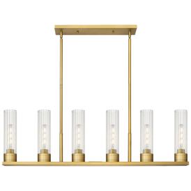 Empire 44.25"W 6 Light Brushed Brass Stemmed Linear Pendant w/ Clear S Empire 44.25"W 6 Light Brushed Brass Stemmed Linear Pendant w/ Clear S