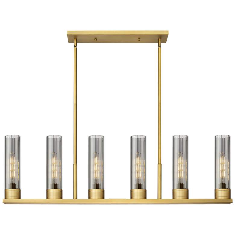 Image 1 Empire 44.25"W 6 Light Brushed Brass Stemmed Linear Pendant w/ Smoke S