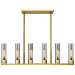 Empire 44.25"W 6 Light Brushed Brass Stemmed Linear Pendant w/ Smoke S