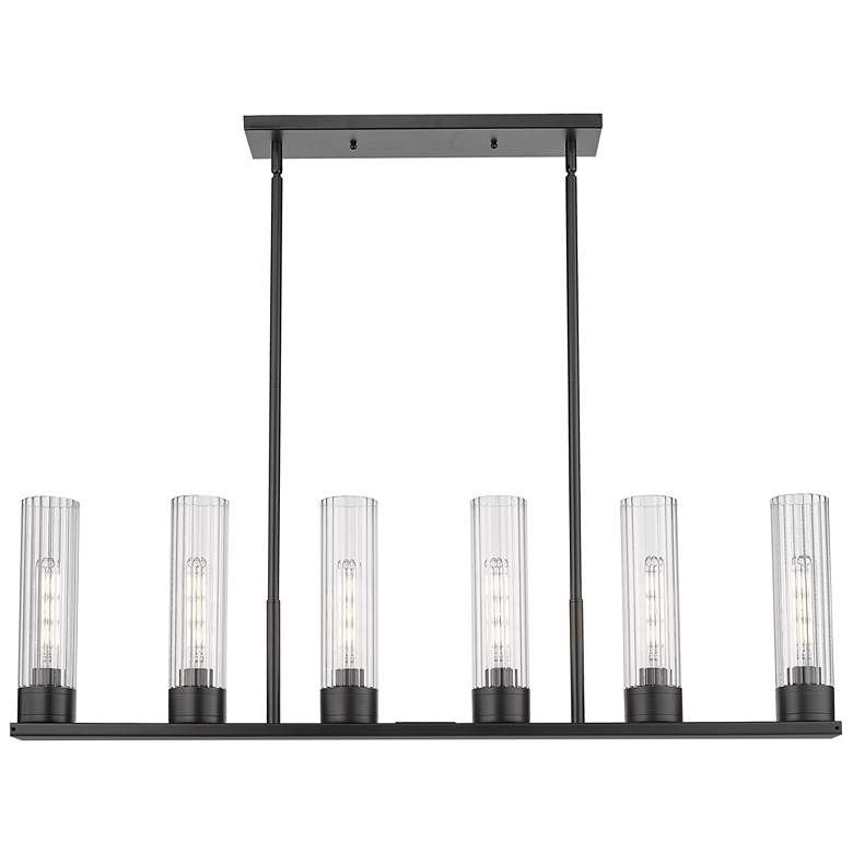 Image 1 Empire 44.25 inchW 6 Light Matte Black Stem Hung Linear Pendant w/ Clear S