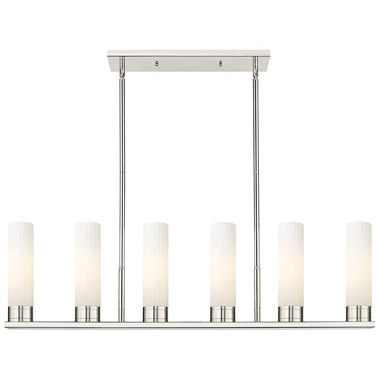 Image 1 Empire 44.25"W 6 Light Polished Nickel Stem Linear Pendant w/ White Sh