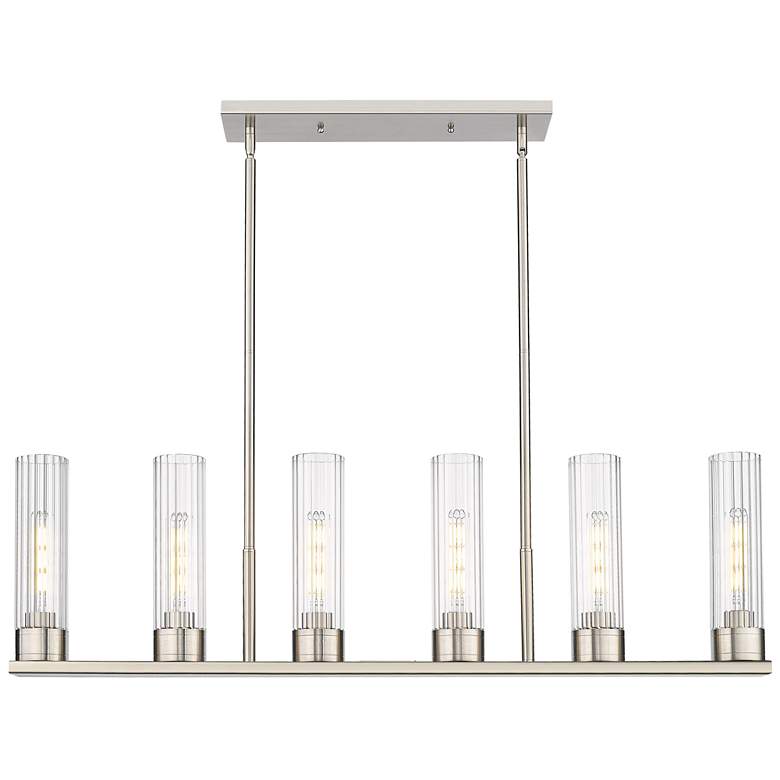 Image 1 Empire 44.25"W 6 Light Satin Nickel Stem Hung Linear Pendant w/ Clear