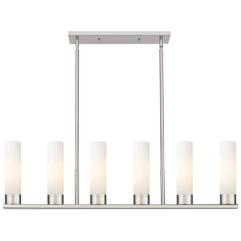 Image 1 Empire 44.25"W 6 Light Satin Nickel Stemmed Linear Pendant w/ White Sh