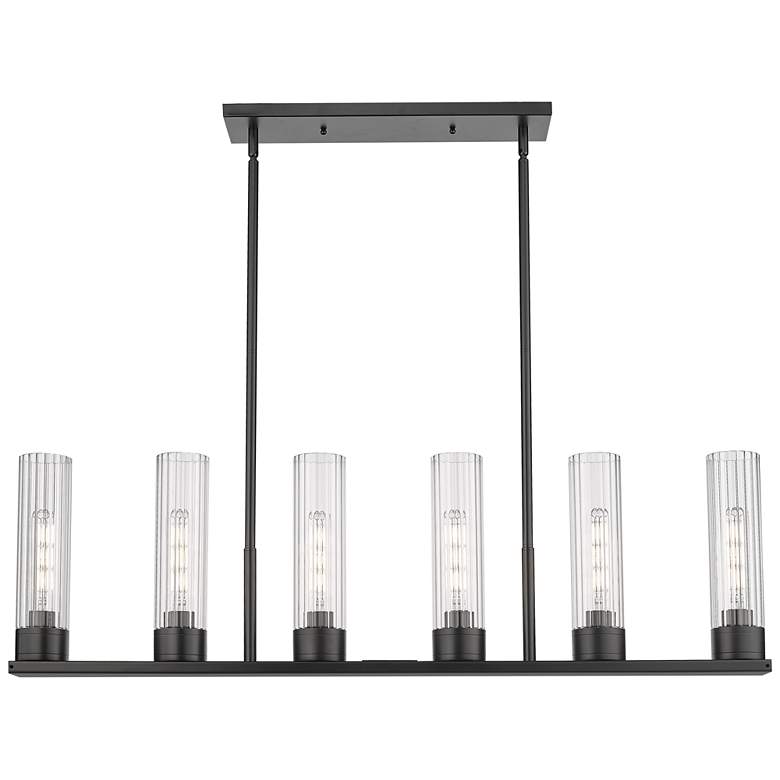 Image 1 Empire 44.25"W 6 Light Stem Hung Matte Black Linear Pendant w/ Clear S