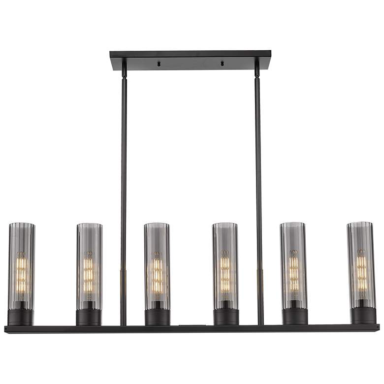 Image 1 Empire 44.25"W 6 Light Stem Hung Matte Black Linear Pendant w/ Smoke S