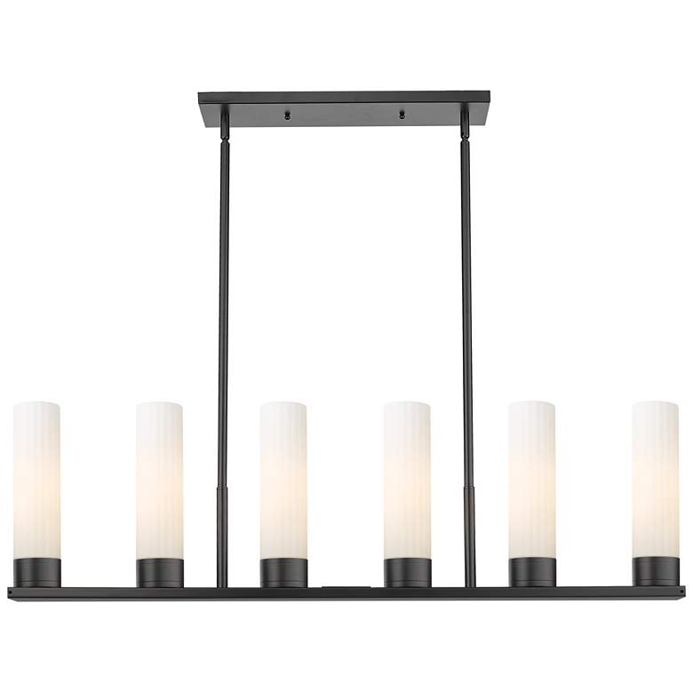 Image 1 Empire 44.25"W 6 Light Stem Hung Matte Black Linear Pendant w/ White S