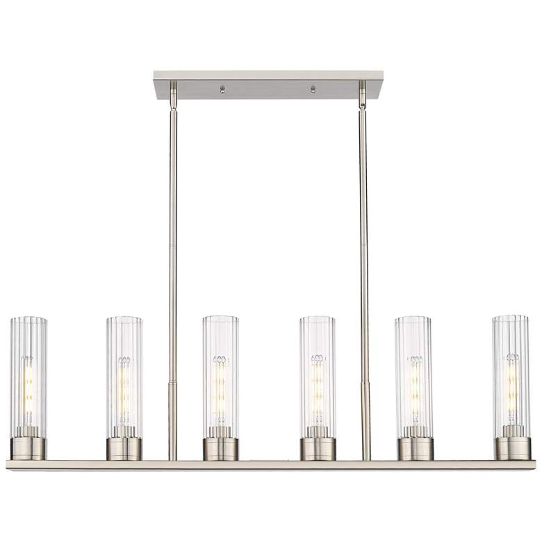 Image 1 Empire 44.25"W 6 Light Stem Hung Satin Nickel Linear Pendant w/ Clear