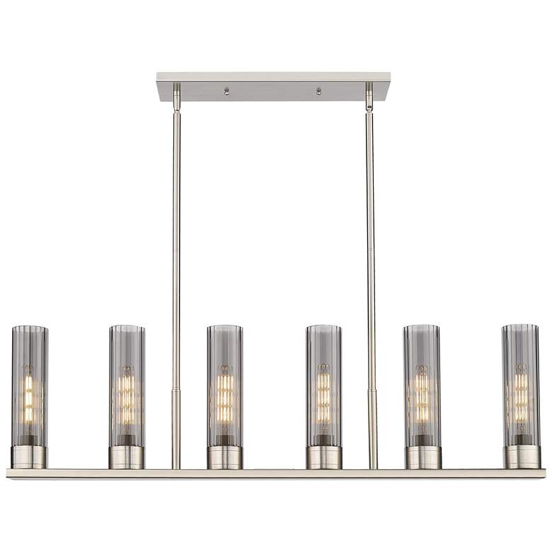Image 1 Empire 44.25"W 6 Light Stem Hung Satin Nickel Linear Pendant w/ Smoke
