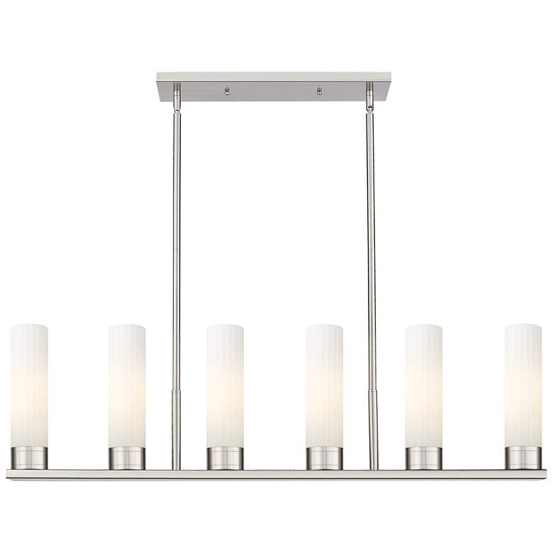 Image 1 Empire 44.25"W 6 Light Stem Hung Satin Nickel Linear Pendant w/ White