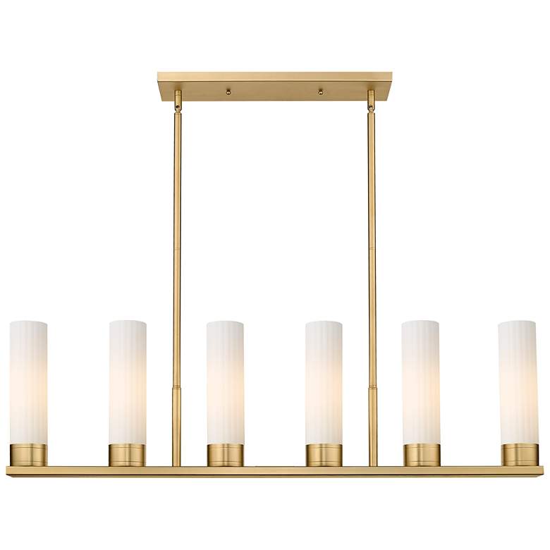 Image 1 Empire 44.25"W 6 Lt Stemmed Brushed Brass Linear Pendant w/ White Shad