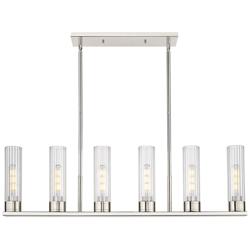 Empire 44.25&quot;W 6 Lt Stemmed Polished Nickel Linear Pendant w/ Clear Sh