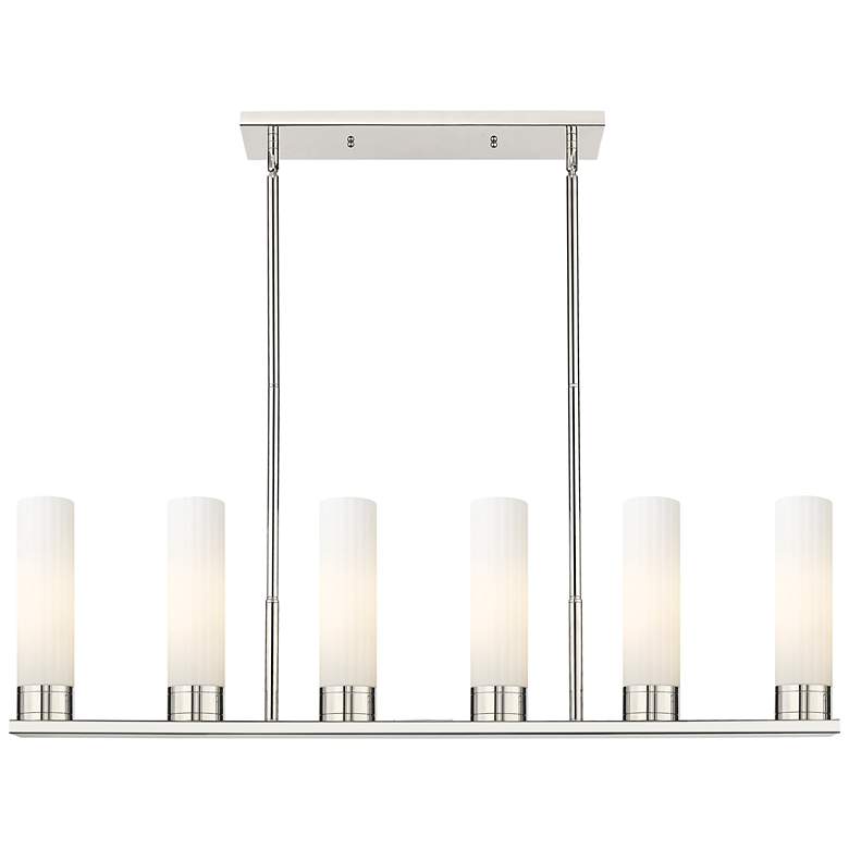 Image 1 Empire 44.25"W 6 Lt Stemmed Polished Nickel Linear Pendant w/ White Sh