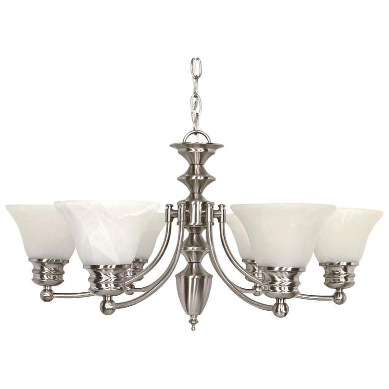Image 1 Empire; 6 Light; 26 in.; Chandelier with Alabaster Glass Bell Shades