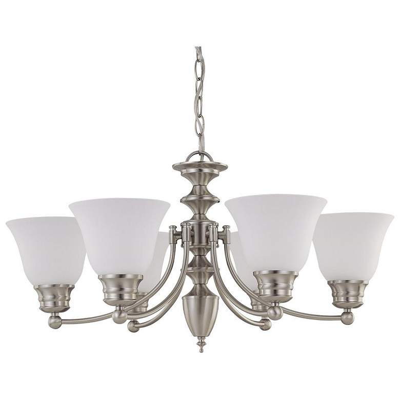 Image 1 Empire; 6 Light; 26 in.; Chandelier with Frosted White Glass