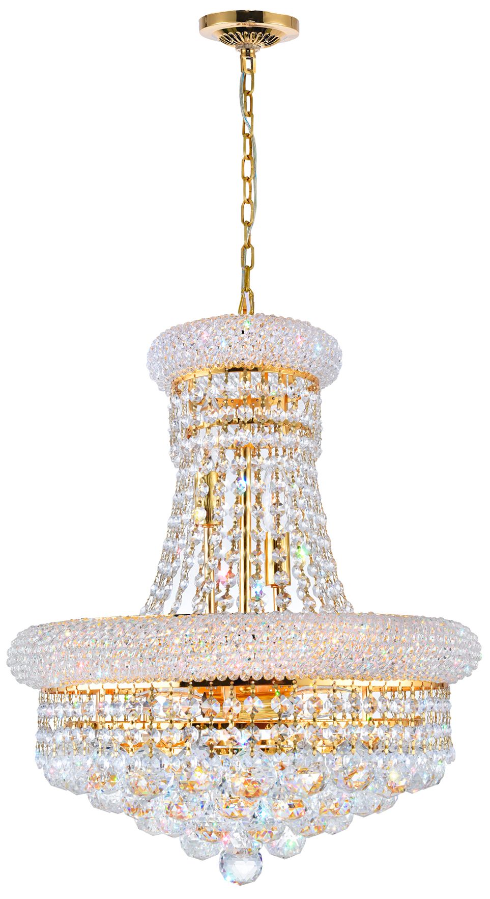 Empire 8 Light 18in Gold Down Chandelier with Crystals