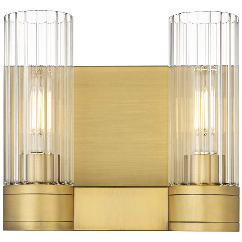 Image 1 Empire 9.5" High 2 Light Brushed Brass Sconce With Clear Shade